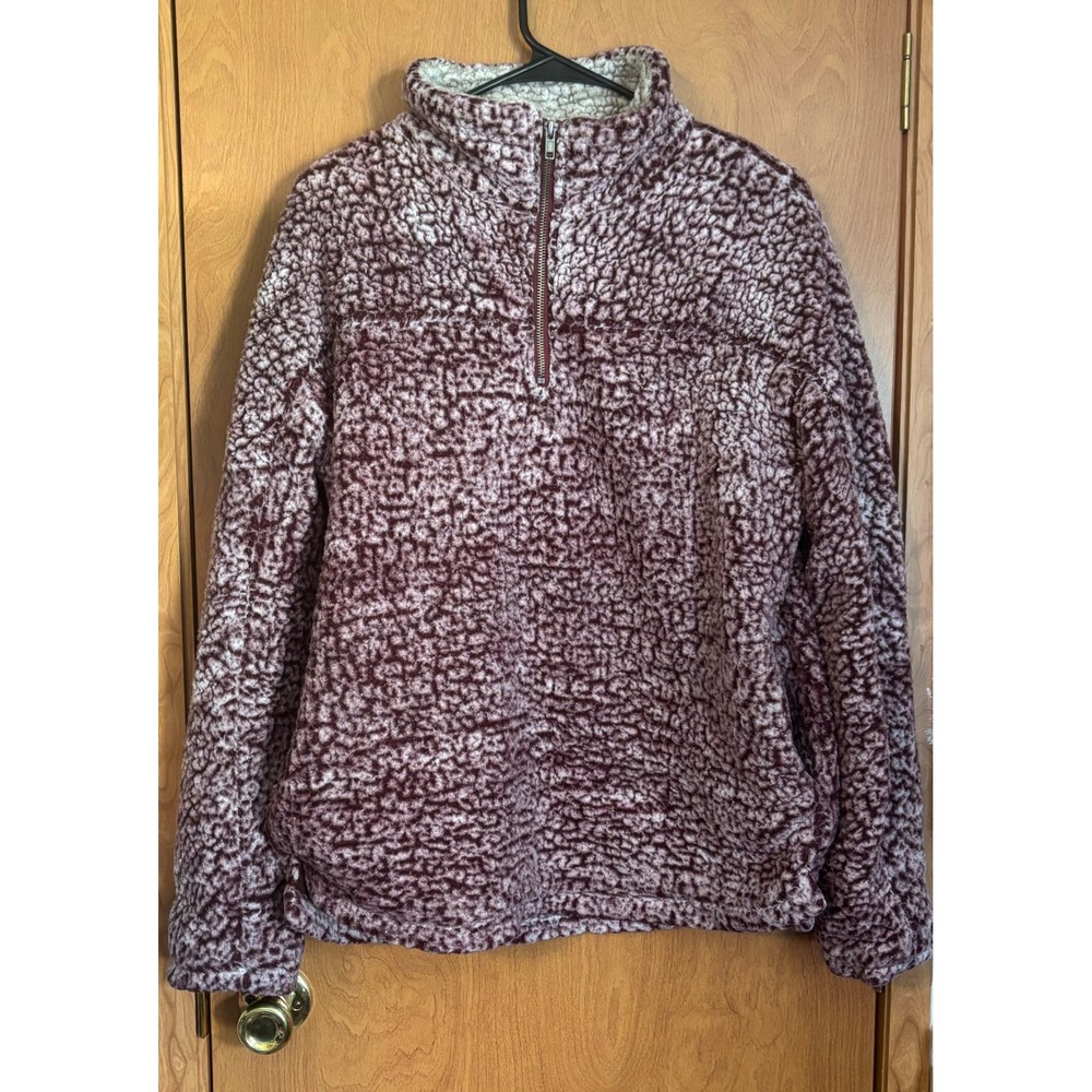 Altar'd State Womens Large Burgundy White Sherpa Fleece Quarter Zip Pullover